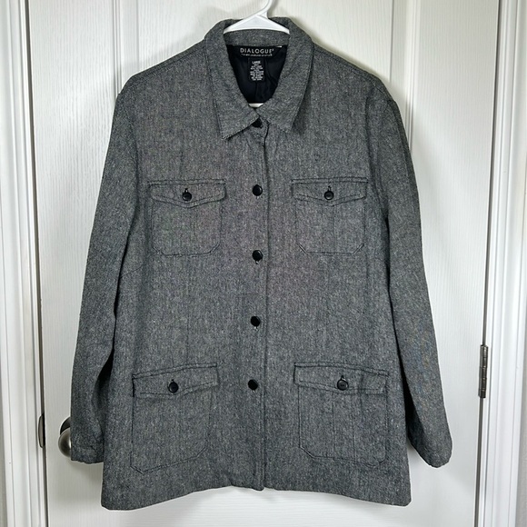 Dialogue Linen Cotton Blend Gray Black  Shirt/Jacket Safari Size Large - Picture 1 of 8